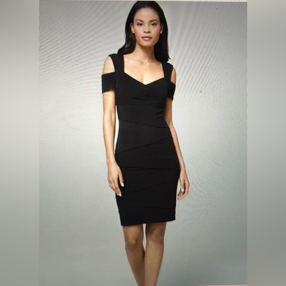 White House Black Market Cold-Shoulder Instantly Slimming Dress in Rain Forest
